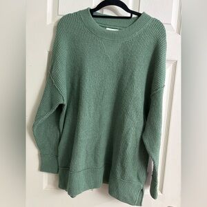 Aerie Forest Sage Green Oversized Ribbed Crew Neck Cozy Sweater